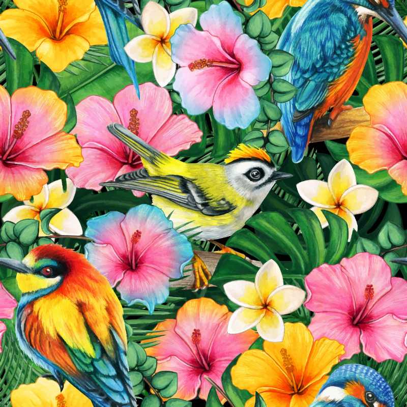 Aquarell bunte tropische Vögel und Blumen Muster