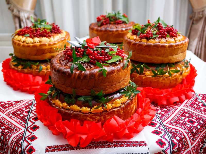 Wedding bread loaf decorated with a rushnyk