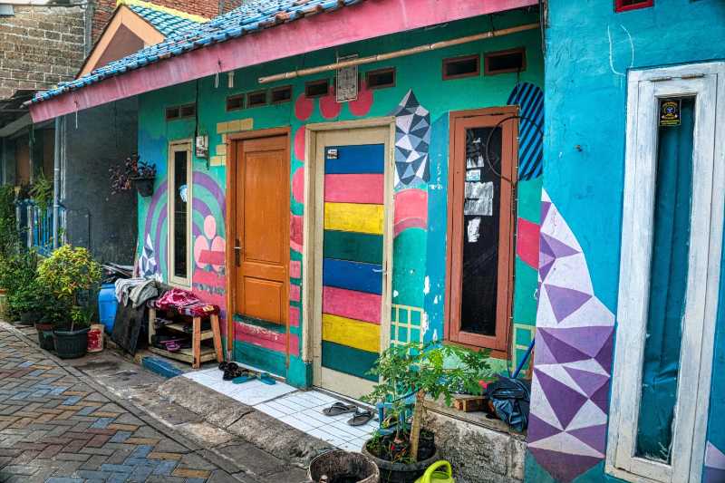 Wooden House with Colorful Wooden Doors