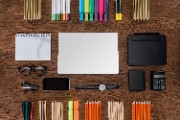 workplace laptop smartphone calculator colored pencils wooden - jigsaw puzzle