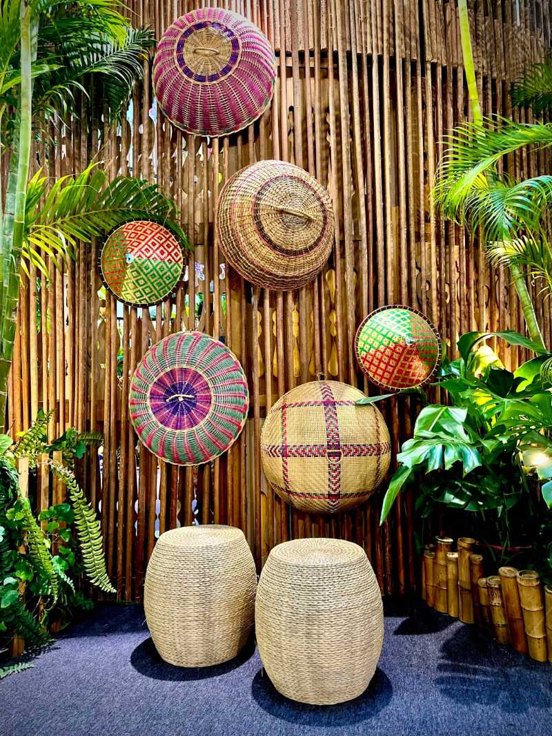 Woven Bamboo Wall Decor and Stools