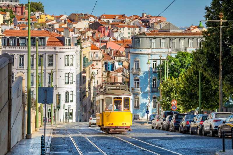 Yellow Tram on Line 28 in Lisbon